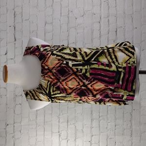 Chico's polyester sleeveless abstract top gathered neck Chico's sz 1 Multi Color